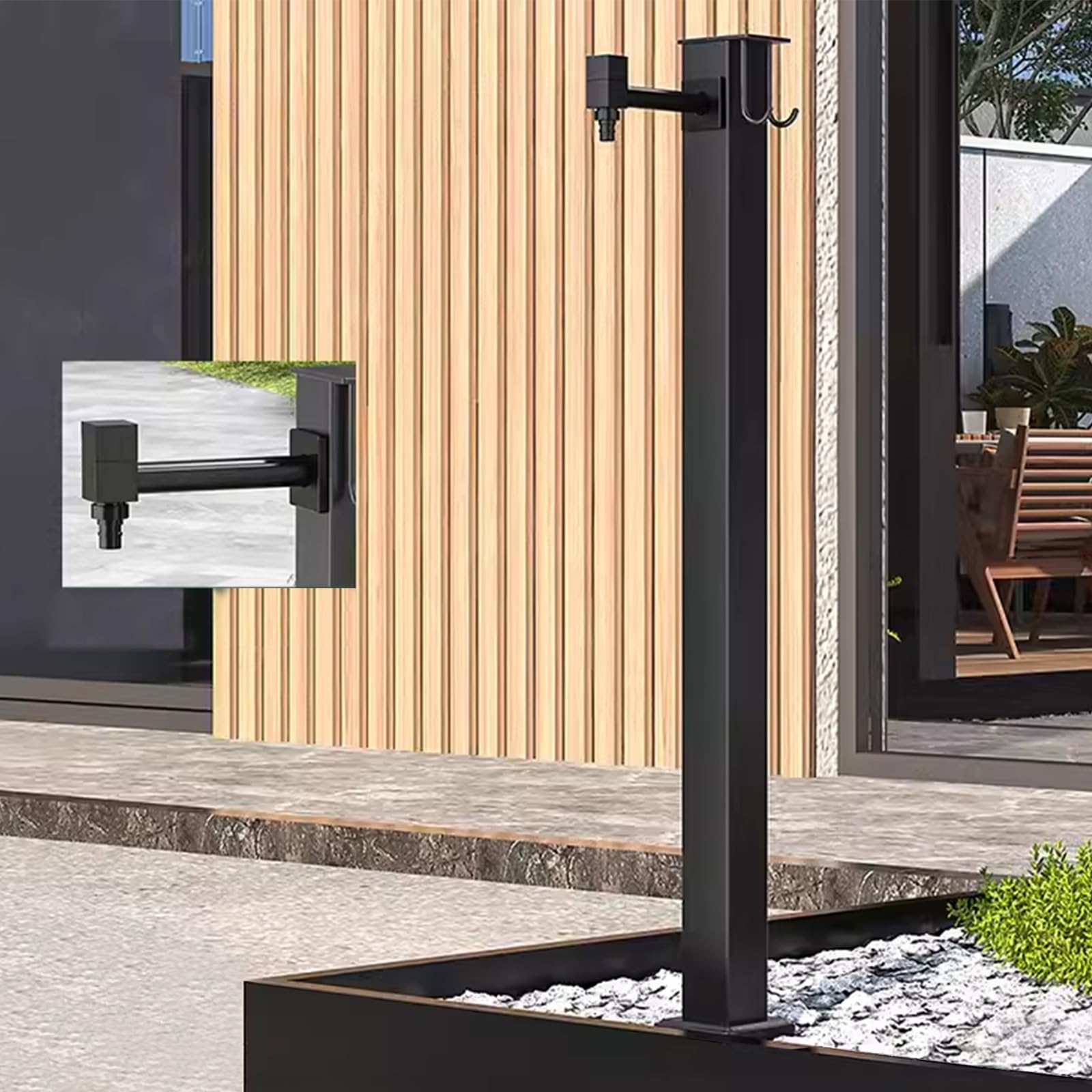 BHGFYXBS Freestanding Garden Water Column With Faucet, Outdoor Faucet Water Column, Side Water Inlet, Stainless Steel,Black-96cm