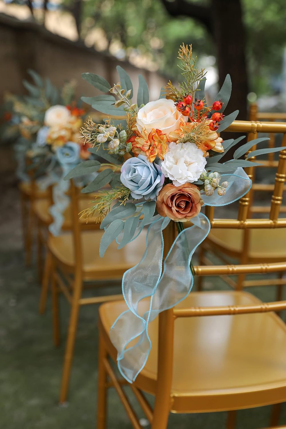rongflower Artificial Flowers Combo Fake Silk Flowers Fall Bouquets for DIY Wedding Bouquets Centerpieces Party Baby Shower Home Decorations (Blue White)