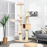 Vista 8 de PETSITE Árbol para gatos de 68.5 pulgadas de alto, torre moderna de varios niveles para gatos con postes rascadores de sisal, perca superior