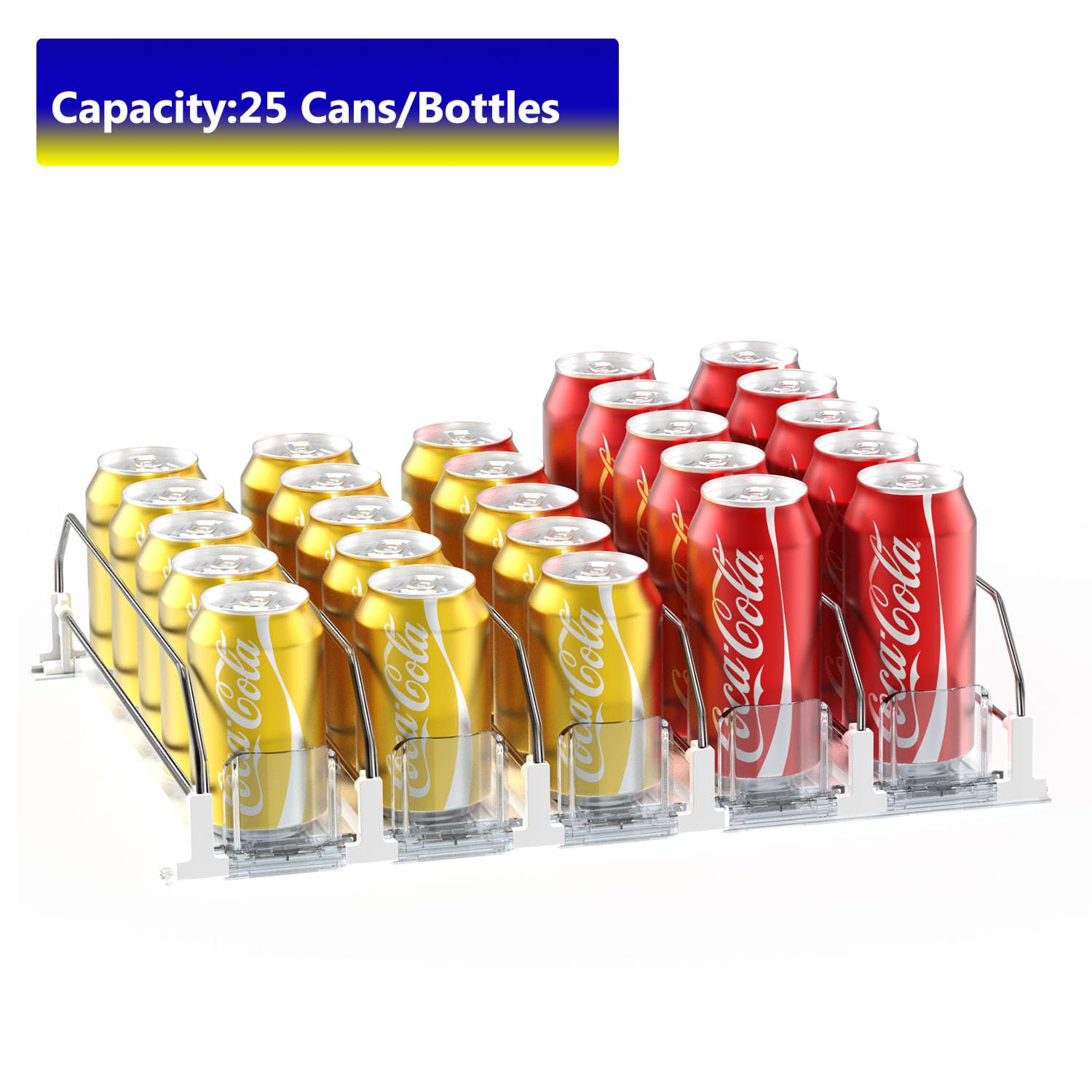 Dispensador de bebidas para nevera, dispensador automático de latas de soda Pusher Glide para refrigerador y ancho ajustable, almacenamiento de 25 latas 5