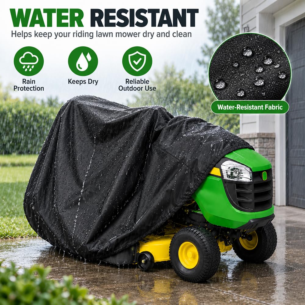 Funda para cortacésped con Asiento para Castelgarden PTX 200 HD 2017-2021, Tejido Oxford Resistente al Agua con bajo elástico y Correas Ajustables para Exterior