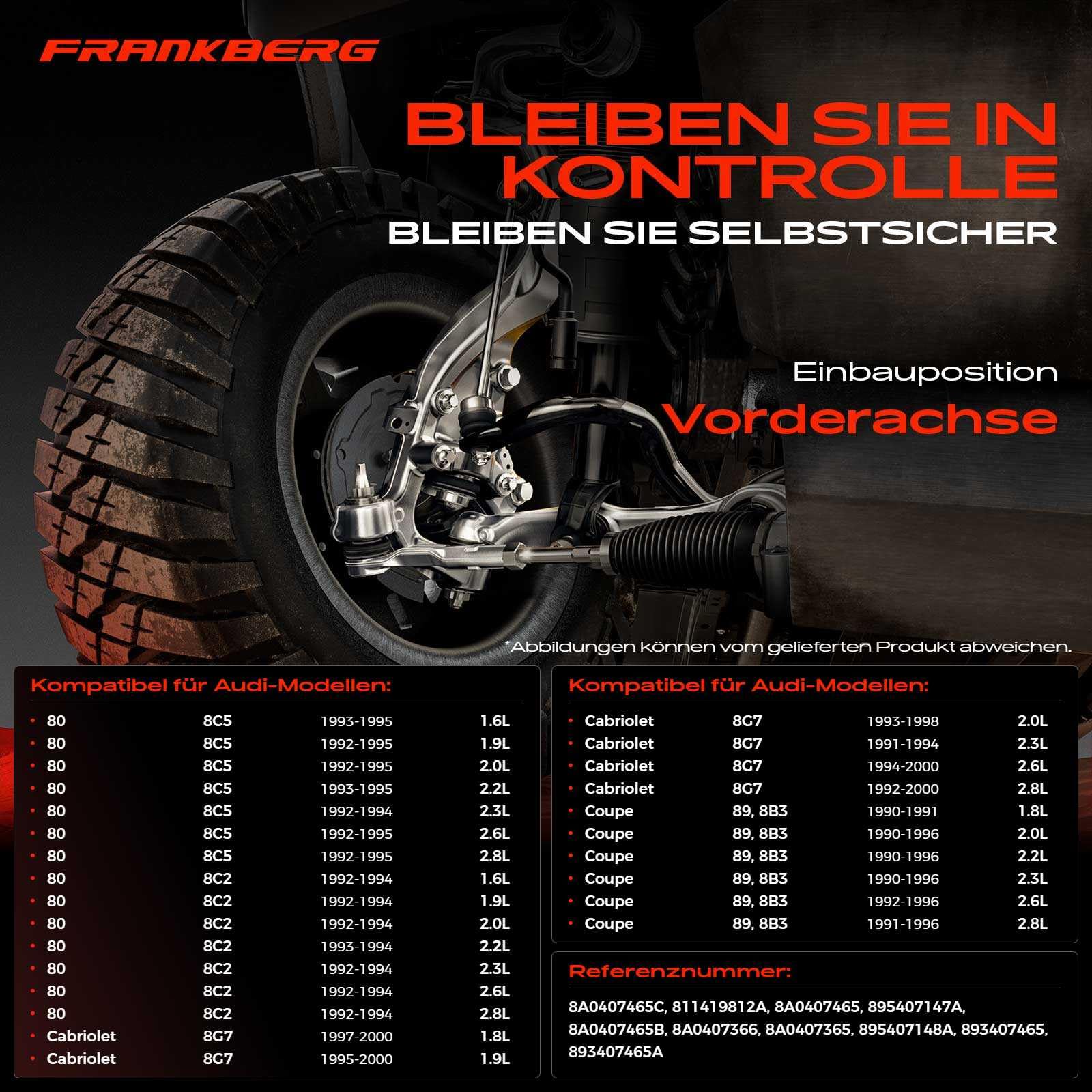 Frankberg Satz Querlenker 8-teilig | Kompatibel mit Cabriolet 8G7 B4, 80 Avant 8C5, Cabriolet 8G7, Coupe 89 8B3, 80 8C2, Coupe 89 8B