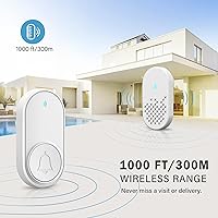 Vista 4 de Kit de timbre inalámbrico, timbre de puerta con rango de 1000 pies, 32 campanillas, fácil instalación, 4 volúmenes ajustables, funciona