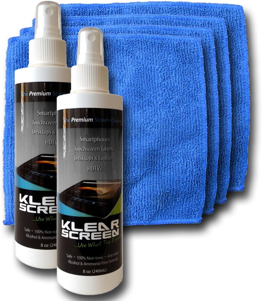 Premium Cleaner Spray Two 8oz Bottles TV Screen Cleaner, Computer Screen Cleaner Phone, Ipad Computer Cleaning kit Electronic Cleaner Two Microfiber Cloth Wipes Included Made in The USA