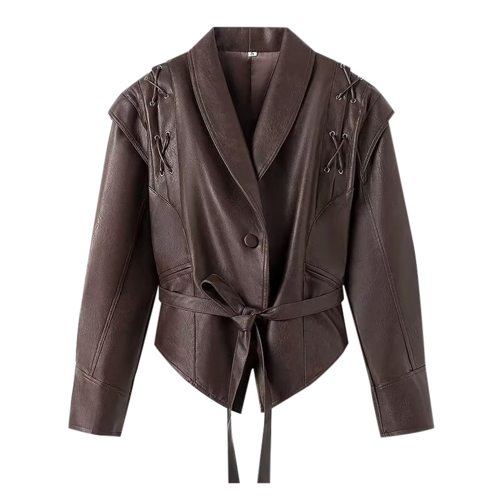 Chaqueta De Cuero Mujer Entallada, Cazadora Piel Mujer Chaqueta Entretiempo Mujer Slim Fit Manga Larga con Bolsillos Y Cremallera Casual Abrigo De Motociclista Ropa De Abrigo para Primavera Y Otoño