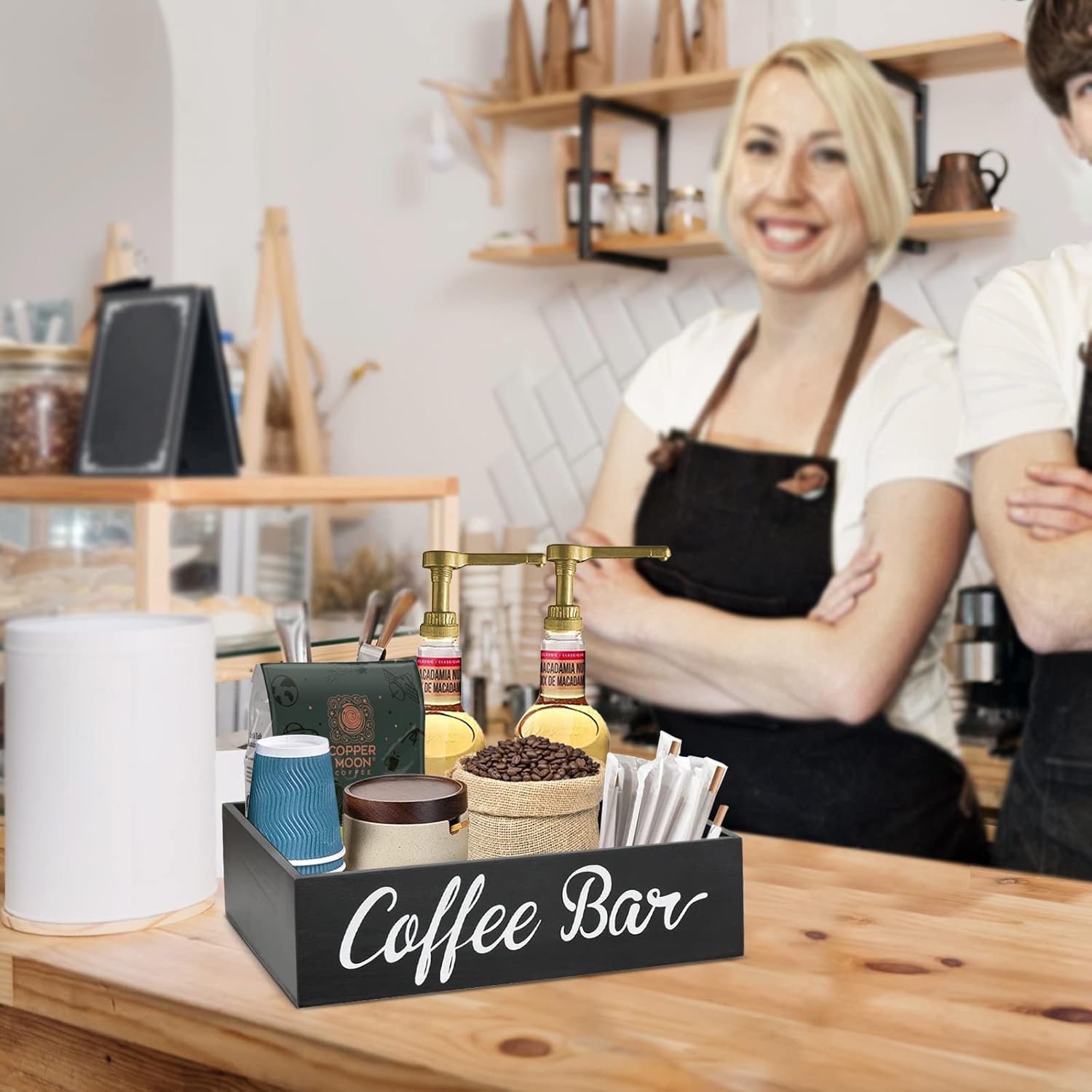 Lzhevsk Wooden Coffee Station - Coffee Bar Accessories Organizer with Kcup Pods Holder & Tea Bag Dispenser Black image 6 of 7 B09ZGVMRFG