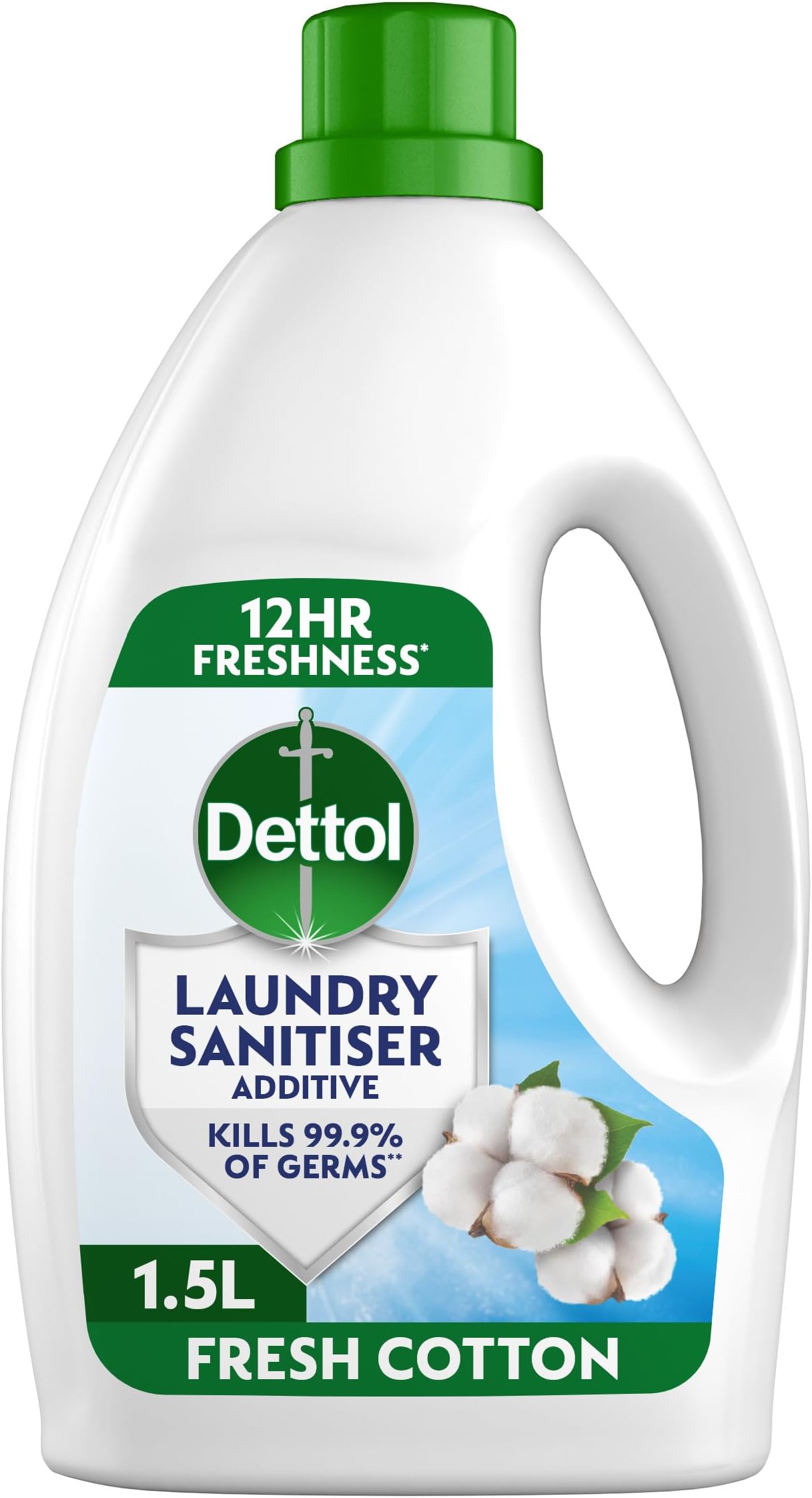 Laundry Sanitiser, Antibacterial, Fresh Cotton, 1.5L, 12hr Freshness, Hygienically Clean, Removes Odour, Kills 99.9 Percent of Bacteria