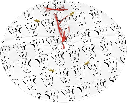 Falda de árbol de Navidad de 48 pulgadas, falda de árbol de dientes coronados con dientes coronados con blanco para decoración de árbol de Navidad