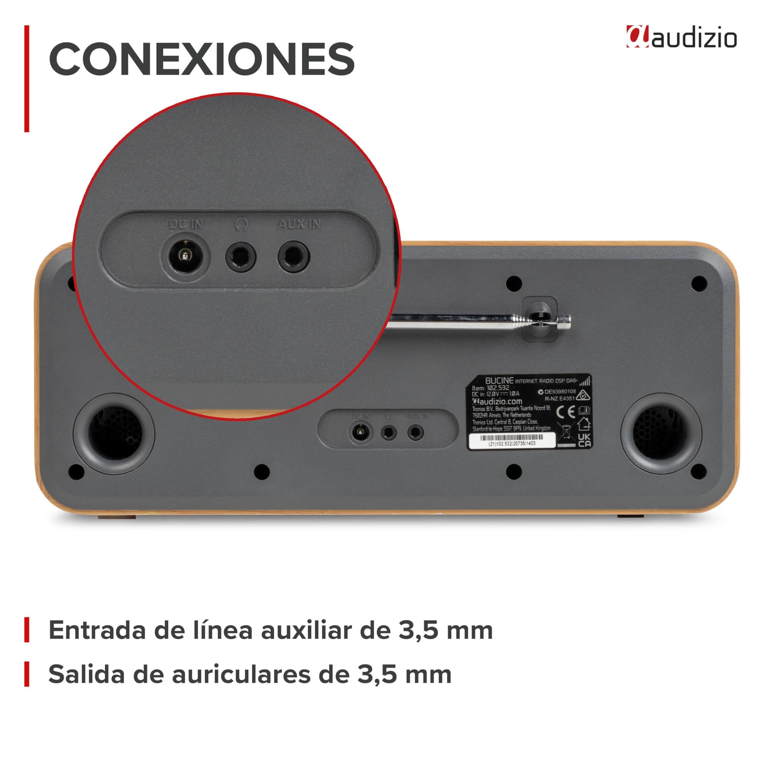 Audizio Bucine - Radio Dab+/FM Bluetooth y WiFi 40W Acabado Plateado | Radio de calidad, Bluetooth, WiFi y radio DAB+/FM, sonido estéreo de 40W, pantalla a color, para cocina, salón y viajes