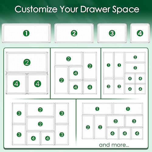 Miniatura 9 de Juego de organizador de cajones de plástico transparente, bandeja de almacenamiento de cajones de cocina antideslizante de acrílico, divisor de gran