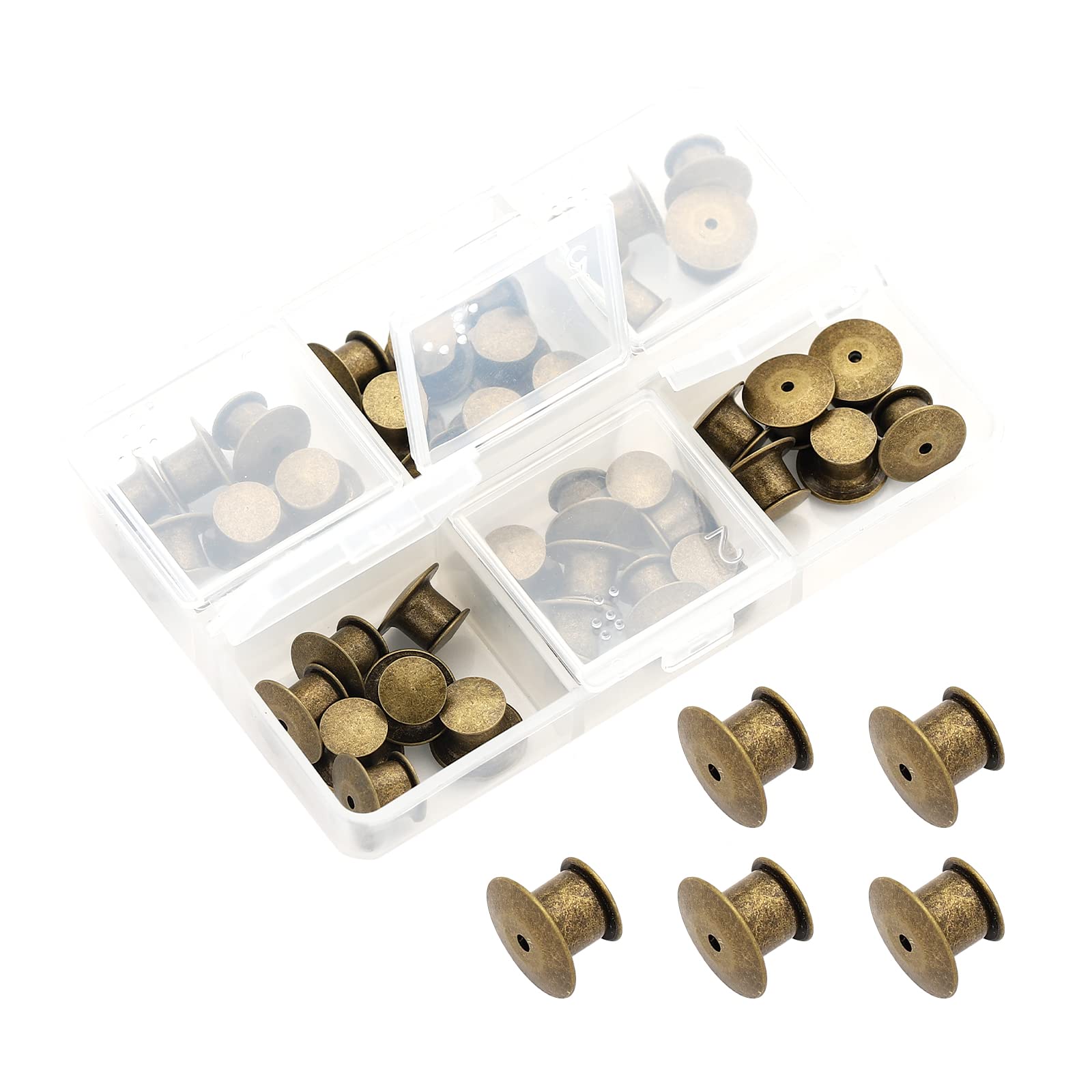 SUBANG 40 Pieces Metal Pin Backs Locking Pin Keepers Locking Clasp with Storage Case Bronze 2