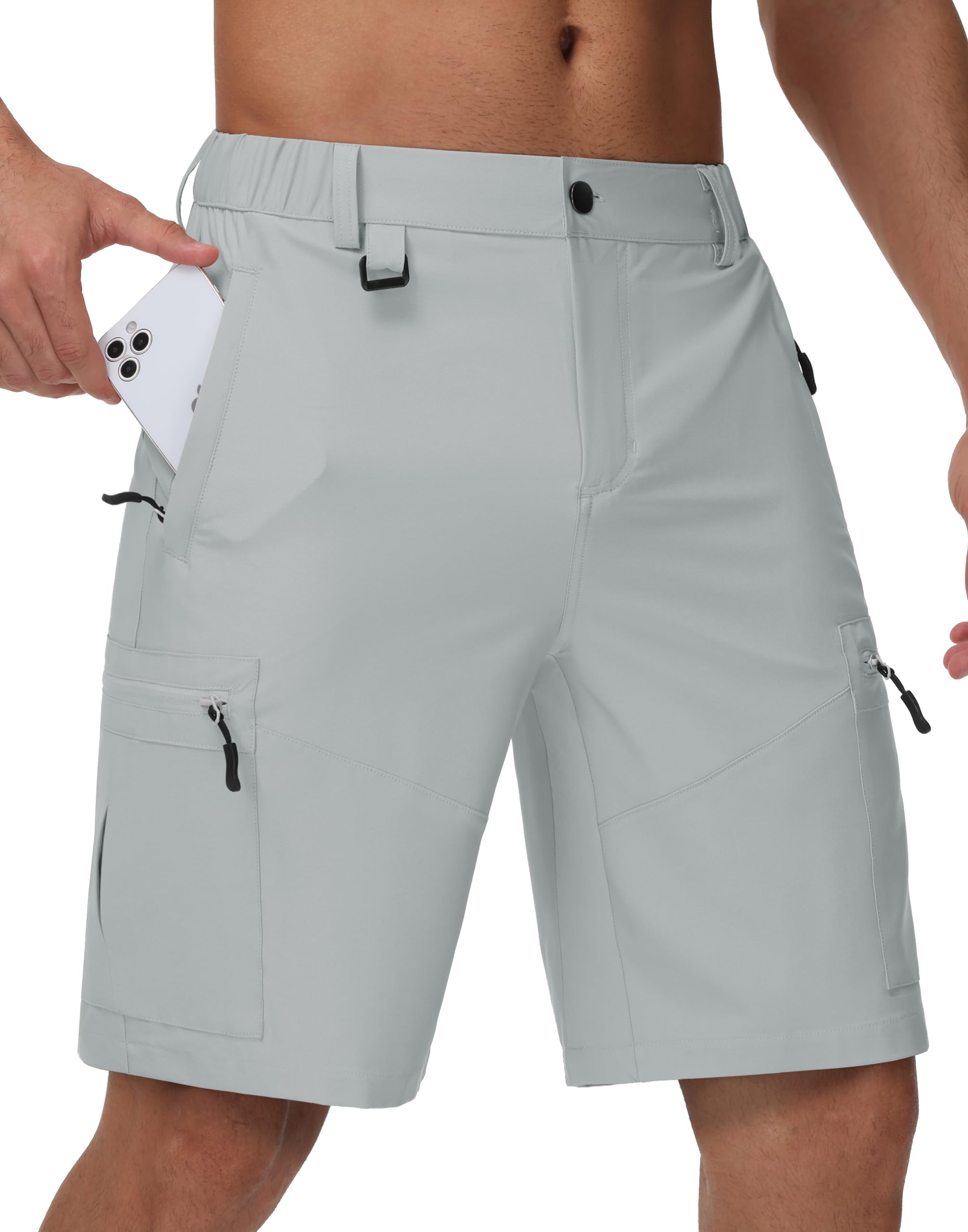 JWM Men's 9" 11" Hiking Cargo Shorts - Lightweight Stretch Qucik Dry UPF 50+ Golf Work Fishing Travel Shorts 5 Zipper Pockets