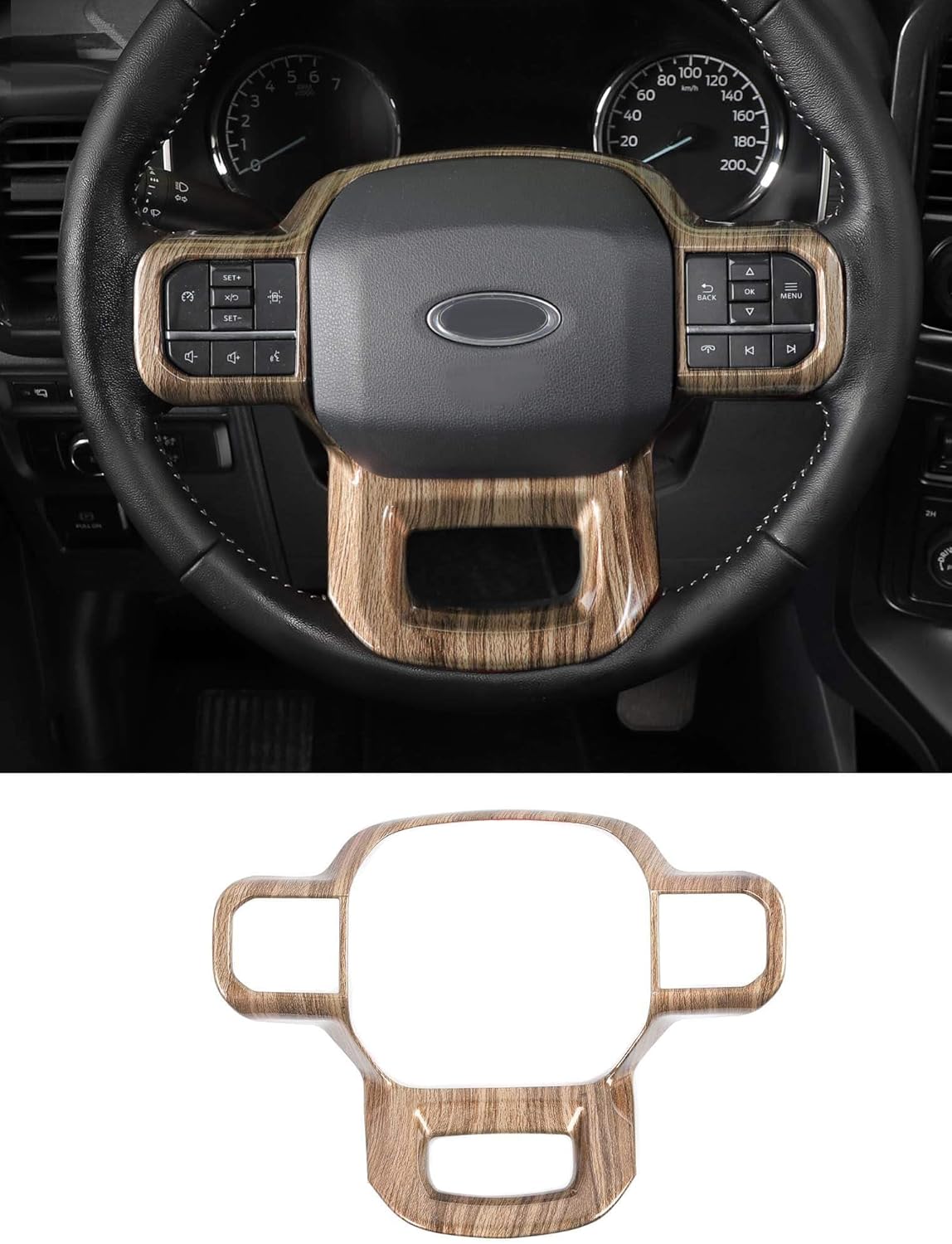 Savadicar Wood Grain Interior Accessories - Steering Wheel Trim Cover for Ford F150 (2021-present) - Premium Texture Interior Decor Upgrade Option, 1 PC