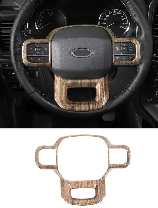 Acabamento de volante com textura madeira Savadicar para Ford F150 2021 em diante, ABS, 1 unidade