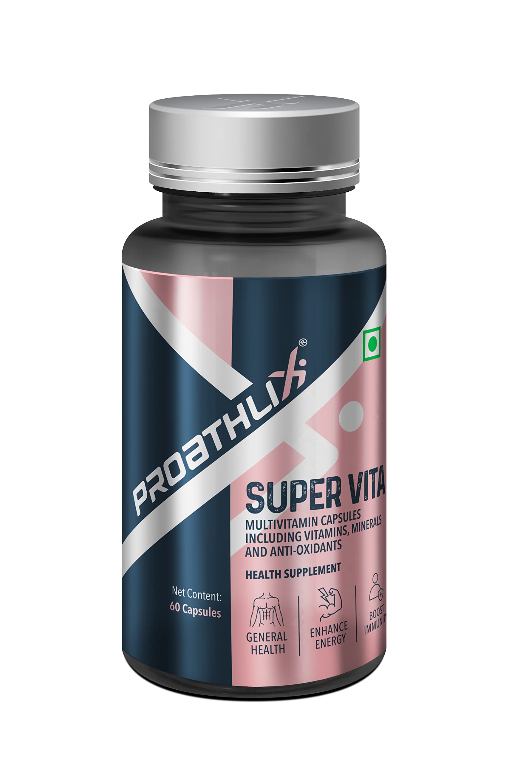 Proathlix Super-Vita Multivitamin Capsules | Vitamin A, Vitamin B1, Vitamin E, Zinc | 60 Capsules | Supports General Health & Boost Immunity (B0BFWQ398Y) Amazon Price History, Amazon Price Tracker