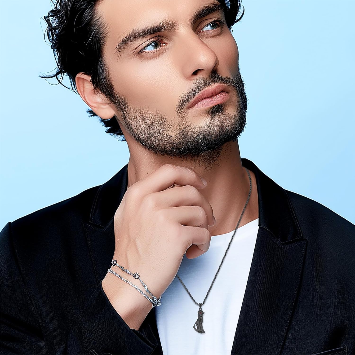 Santa Muerte Necklace Grim Reaper Pendant 925 Sterling Silver La Santa Muerte Skull Holy Death Amulet Protection Jewelry With Sickle for Men Women Holiday Gifts - Image 7