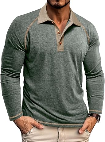 WENKOMG1 Mens Polo Shirts Raglan Long Sleeve V Neck Lightweight Breathable Jersey Shirt Spring Fall Golf Shirt
