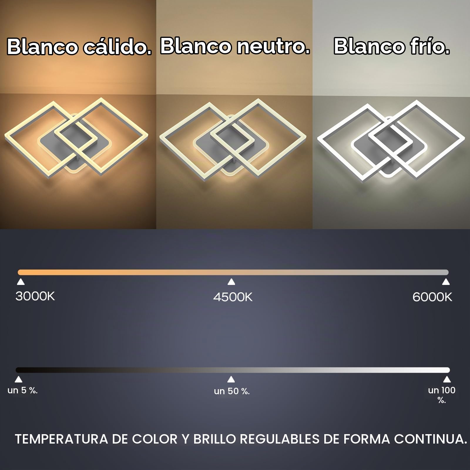 ANTENLICHT 40W Lampara Techo salon LED Regulable con Control Remoto, Moderno Plafon Led Techo Blanco Cálido a Frío 3000K-6500K, Luz de Techo Geométrico 3600LM para Salón, Dormitorio, Comedor, Gris