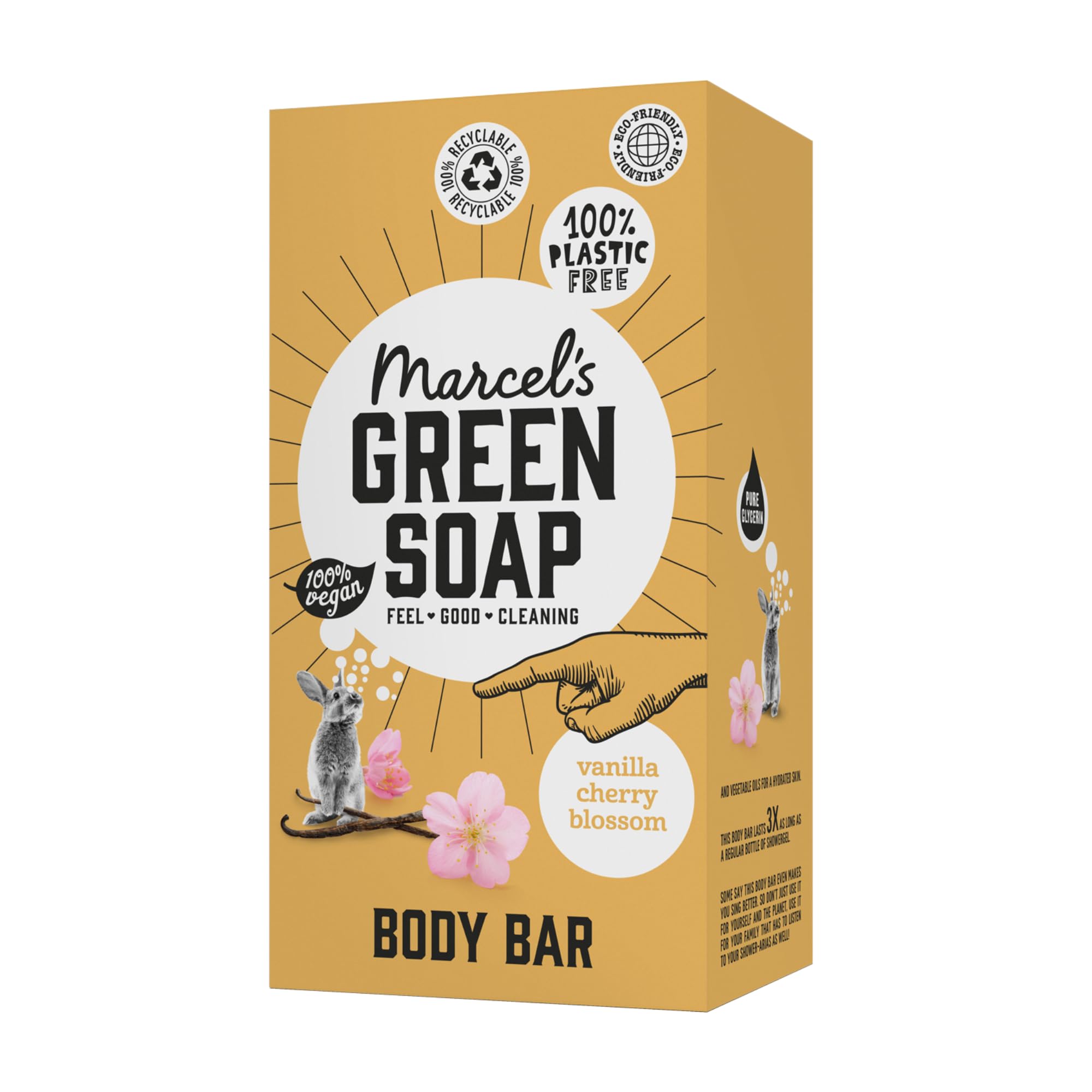 Marcel's Green Soap - Body Bar Vanilla & Cherryblossom - Saves 3 bottles of regular Shower Gel - 100% Eco friendly - 100% Vegan - 97% Biodegradable - 150 G
