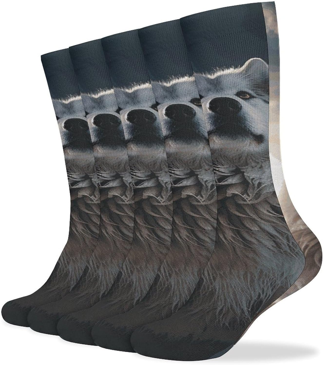 5-Pack Knee High Socks, 15.7 Inch Breathable Casual Socks Wolf Tribe Stockings for Men Women