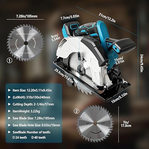 Vista 7 de Sierra circular inalámbrica compatible con batería Makita de 18 V, motor sin escobillas 5000 rpm, 850 W, sierra circular eléctrica de 7-1/4 pulgadas