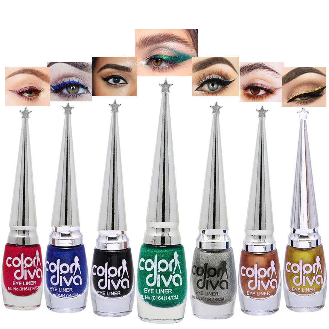 Color Diva Eye Liner, Water Resistant, Long-Lasting, 6Ml Liquid (Pink, Blue, Black, Green, Grey, Copper, Gold) Matte, Shimmery & Satin Finish