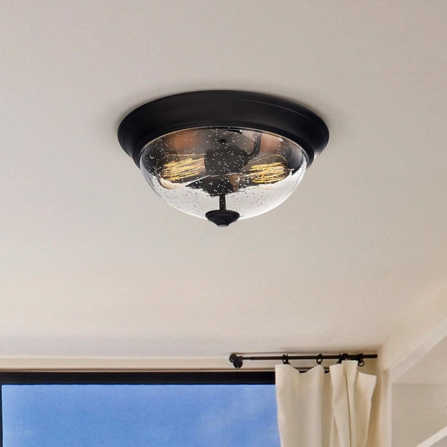 Prominence Home 13 Inch Elegant Flush Mount Ceiling Light, Seeded Glass Lighting Fixture, Bedroom or Living Room, Madalyn, 51381-31, Oil Rubbed Bronze