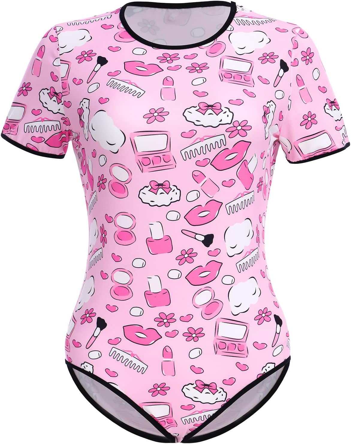 ABAFIP Women's Short Sleeve Romper Pajamas Bodysuit Cute Print One