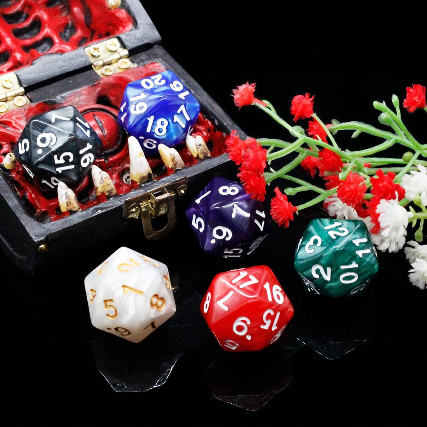 Handan 6 Pieces D20 Polyhedral Dice,20 Sided DND Dice,22mm Large Pearl Mixed Color Dices Assortment D20 Dice,20 Sided Cube D&D Dice Set for Dungeons and Dragons, RPG, MTG Table Games(6 Colours)