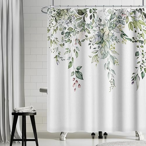 Miniatura 7 de Yeele Cortina de ducha de plantas de 72 x 72 pulgadas, juego de cortinas de ducha de acuarela azul marino, arte contemporáneo de primavera