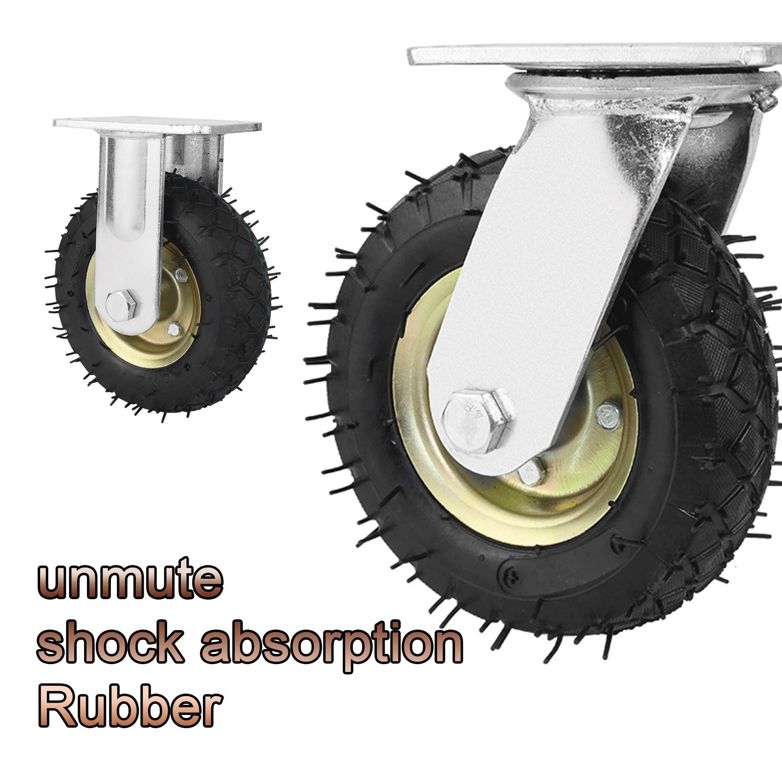 Set di 2 ruote fisse + 2 ruote girevoli da 150 mm e 200 mm, pneumatici per carriole, antiscivolo, rotazione a 360°, pneumatici di ricambio durevoli