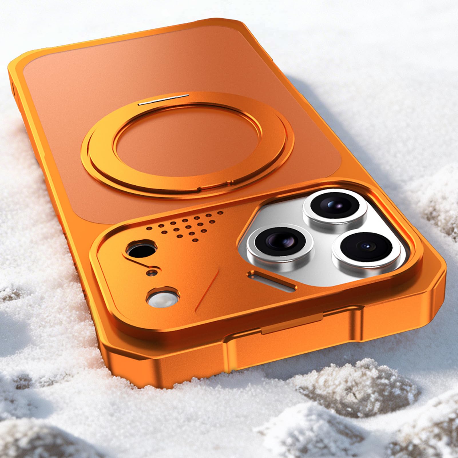 Generico Custodia Sottile For IPhone 17/17Air/17Pro/17Pro Max, Guscio Di Protezione Della Lente Con Anello Regolabile, Copertura Antiurto Magnetica Con Paraurti In Metallo(Orange,17)