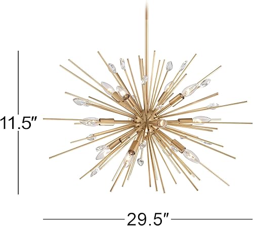 Miniatura 4 de Possini Euro Design Janae - Lámpara de araña Sputnik dorada antigua de 29 12 pulgadas de ancho, moderna bola de cristal transparente, 12 lámparas