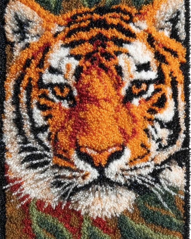FWRTYCB Latch Hook Kits 20X15Inchtiger DIY Latch Hook Rug Kit, Cross Stitch Rug Making Kit, Carpet Making Crochet Kits Embroidery Kits Needlework Crafts for Home Decor