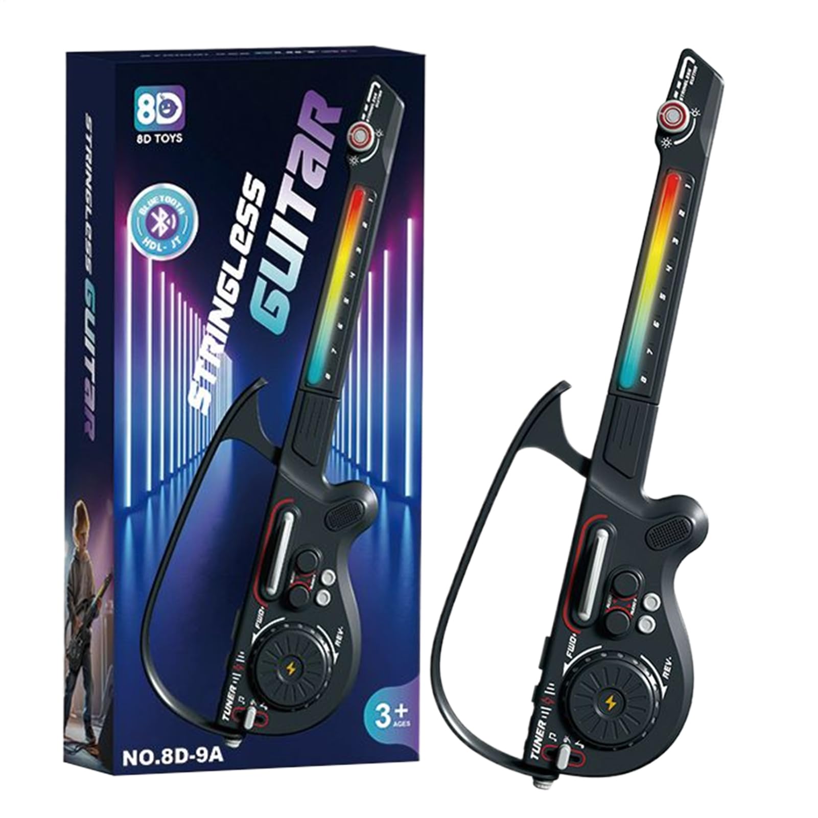 Kids Electric Guitar – 27.5 Inch Music Toy | ABS Electric Instrument – Foldable Wireless Guitar With Colorful Lights For Children Teens Beginners Fun Learning And Travel Play