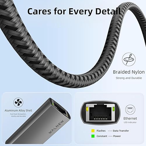 Miniatura 4 de Adaptador USB a Ethernet, adaptador de red LAN Gigabit WALNEW USB a RJ45 Gigabit 3.0, adaptador Ethernet compatible con MackBook, iMac, XPS,