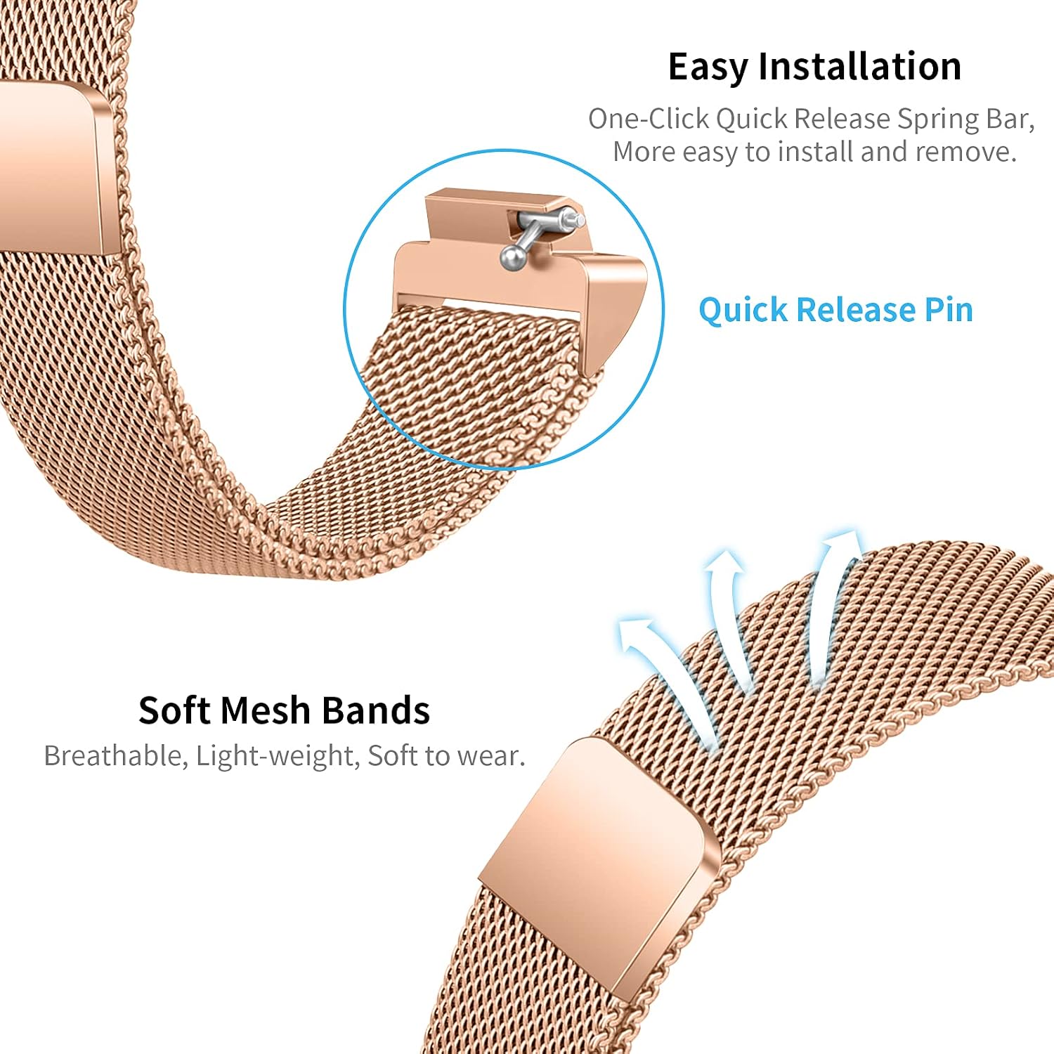 OCEBEEC 2-Pack Bands Compatible with Fitbit Inspire 2/ Inspire HR/Inspire, Stainless Steel Metal Mesh Loop Wristband Replacement for Fitbit Inspire Fitness Tracker Women Men