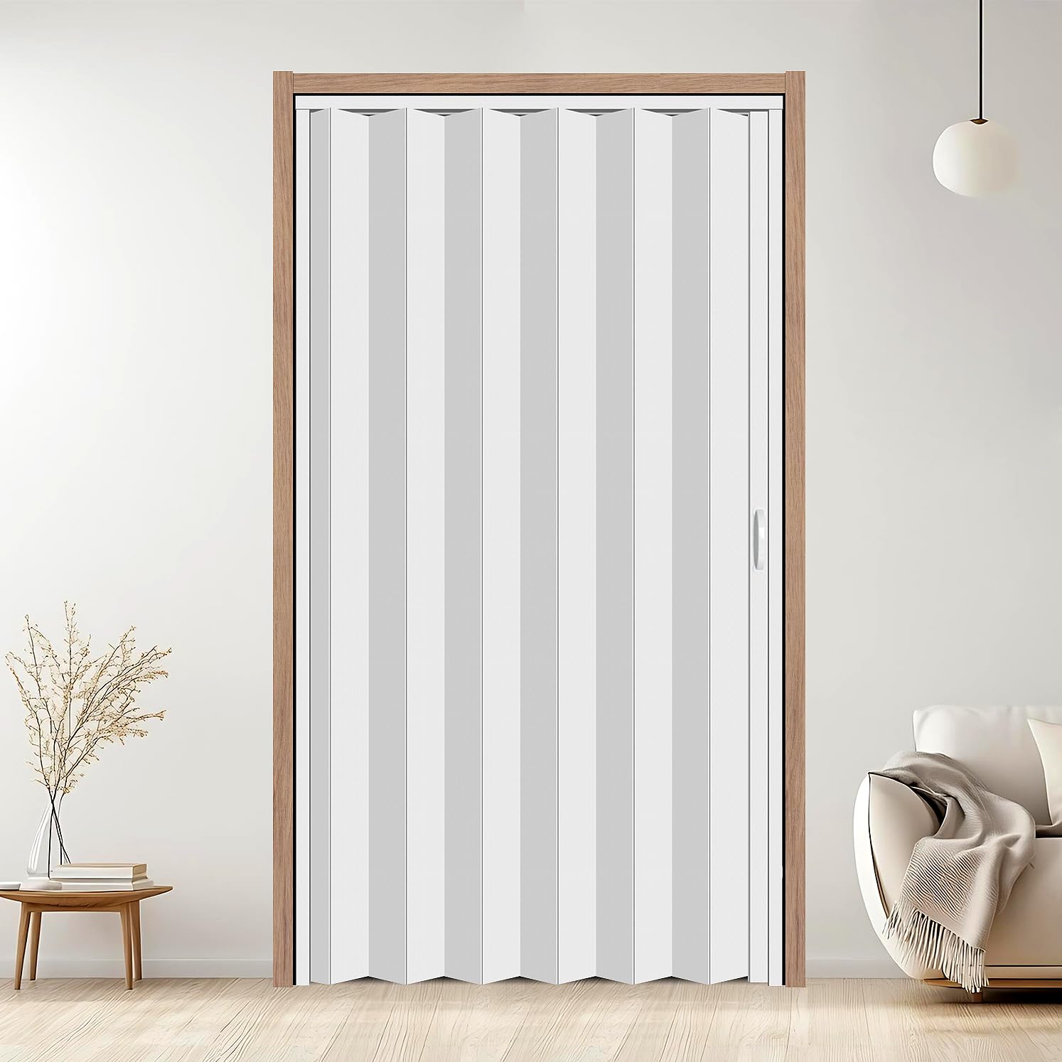 42X80in PVC Accordion Door Interior,Sliding Folding Doors with Lock,Divider Door with Simple Installation and Hardware,White