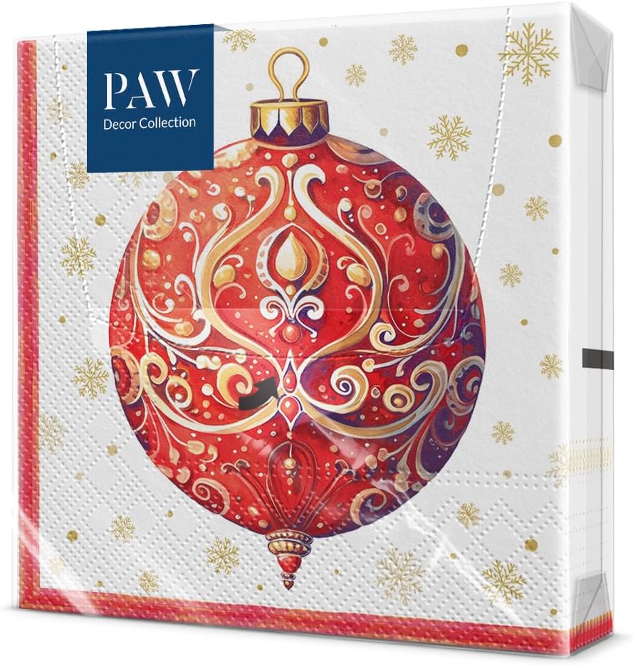 12 Serviettes En Papier Blanche Rouge De Noël