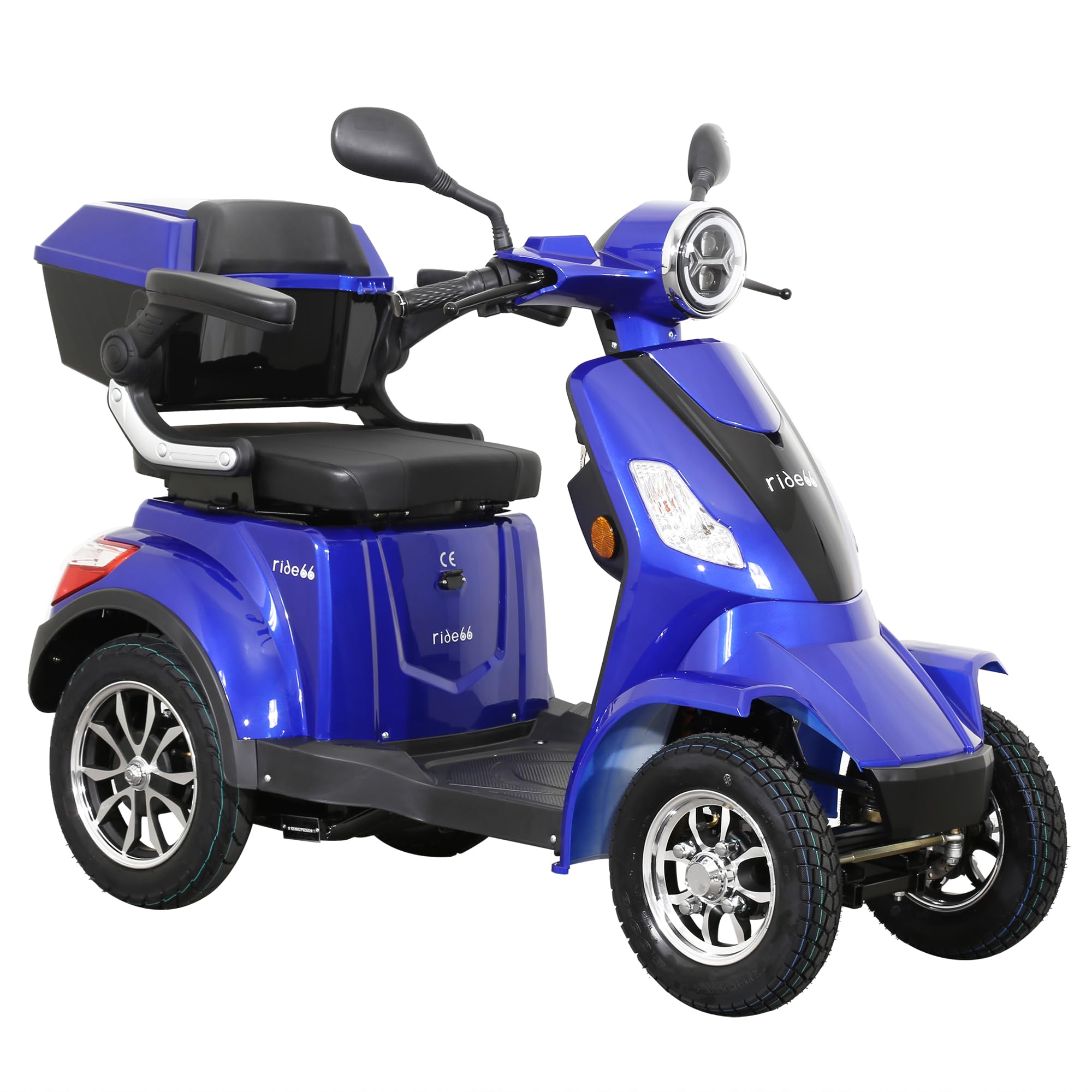 Scooter électrique 4 roues de mobilité pour senior et PMR, confort, sécurité et stabilité – RIDE66 RC60 (Bleu, Siège Standard)