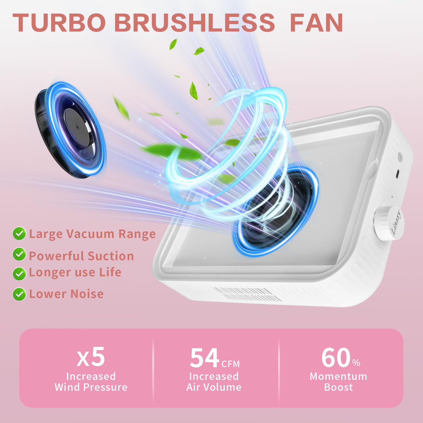 Linssy Nail Dust Collector, Rechargeable & Cordless Dust Collector for Nail Tech with Reusable HEPA Filter, Extractor Dust Suction Machine for Acrylic Nails Polishing at Nail Salon & Home Use - image 5