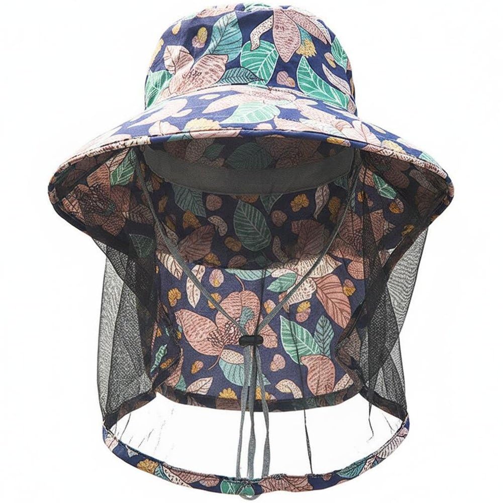 Sslvya Floral Print Mosquito Hat Gardening Bug Cap Summer Sun Bucket Hat for Outdoor Beekeeping Fishing Hiking Camping