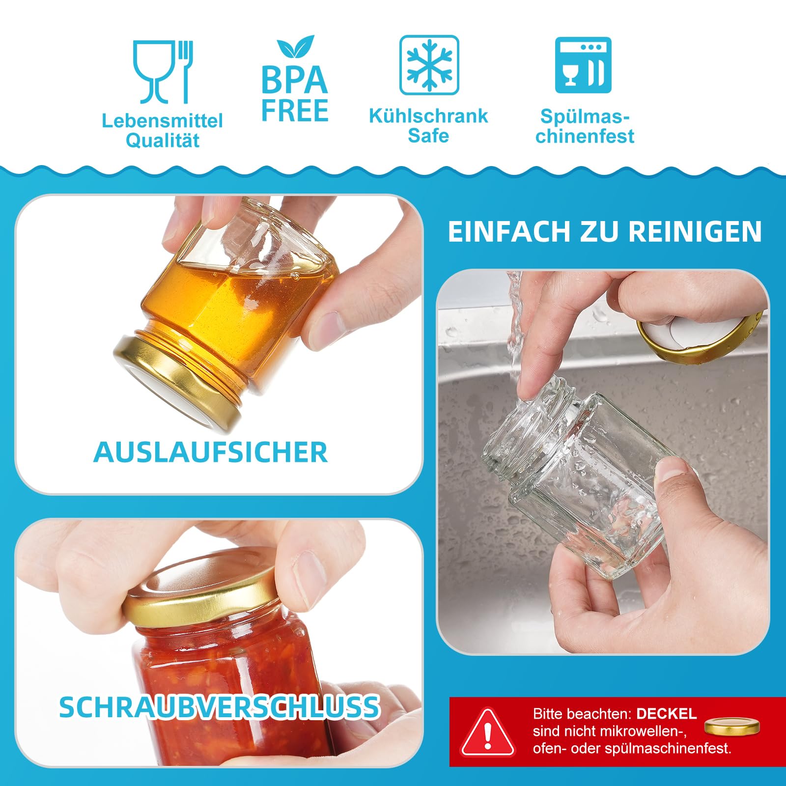 Absovetu Marmeladengläser 100 ml, Einmachgläser mit Schraubdeckel, 40 Stück