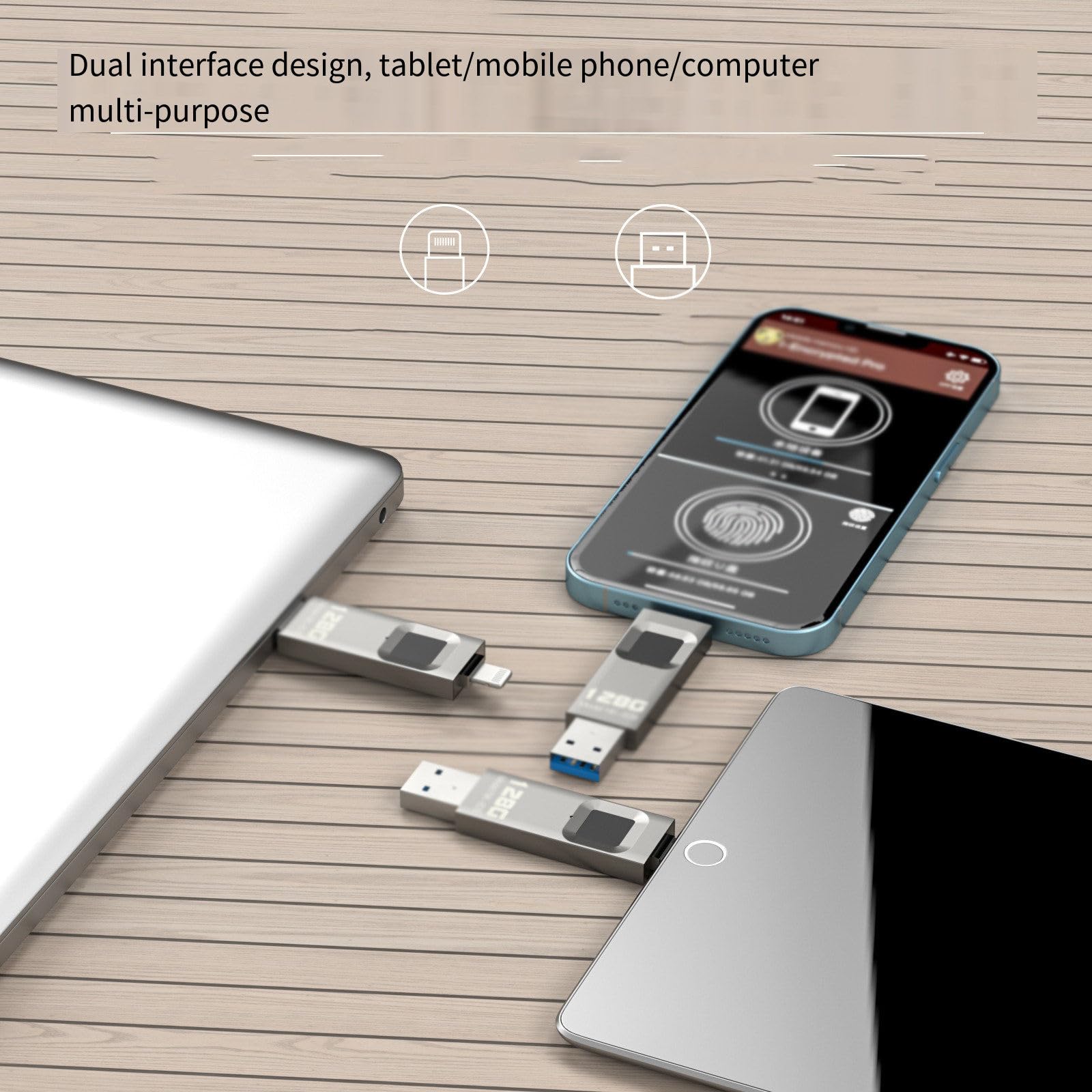 Chiavetta USB 2 in 1 Chiavetta USB per impronte digitali Protezione di sicurezza crittografata Chiavetta USB per impronte digitali per PC Smartphone,256G
