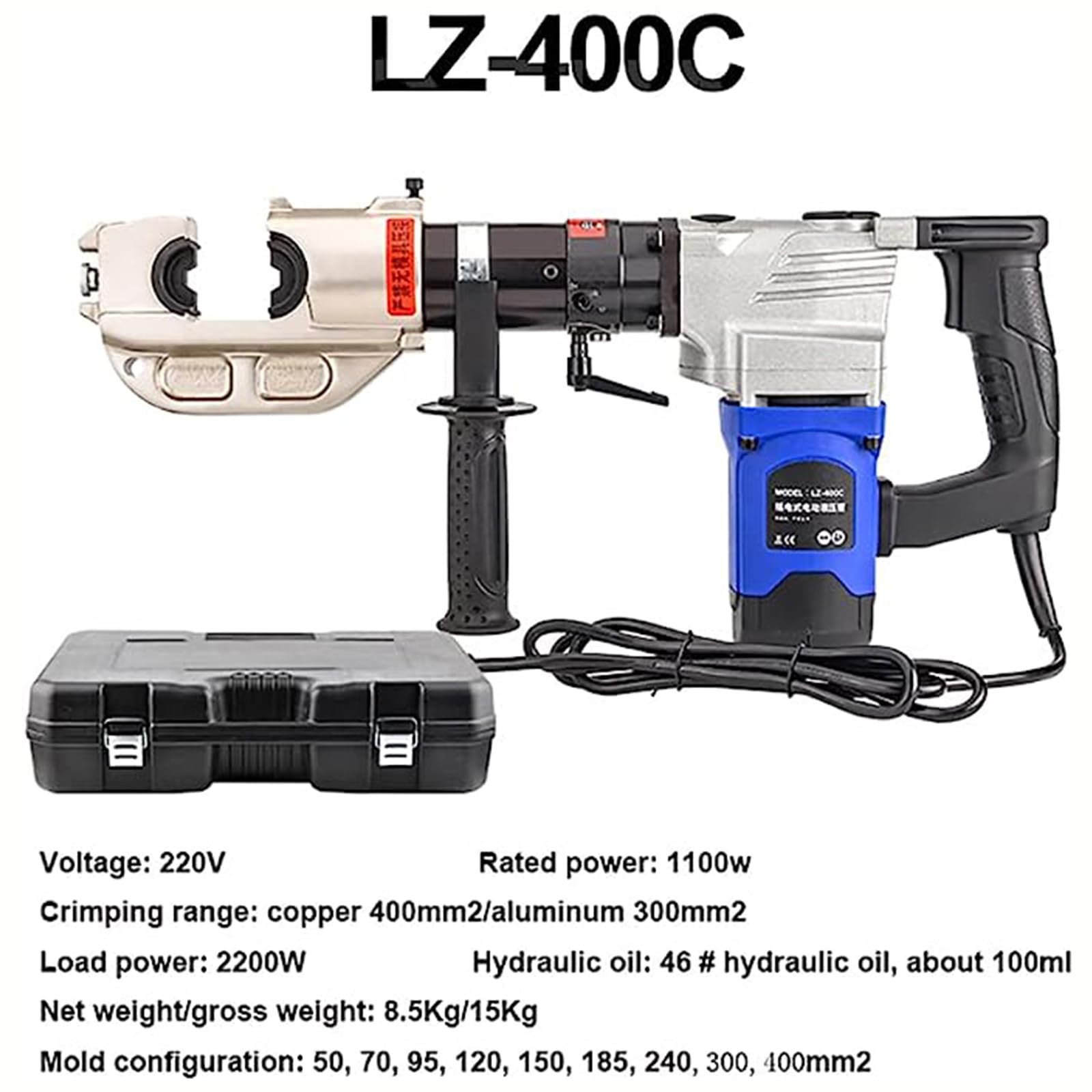 Elektryczne szczypce do zaciskania hydraulicznych, przenośne elektryczne szczypce do zaciskania przewodów hydraulicznych, szczypce do zaciskania kabli, zaciski obrotowe 360° z torbą do przenoszenia