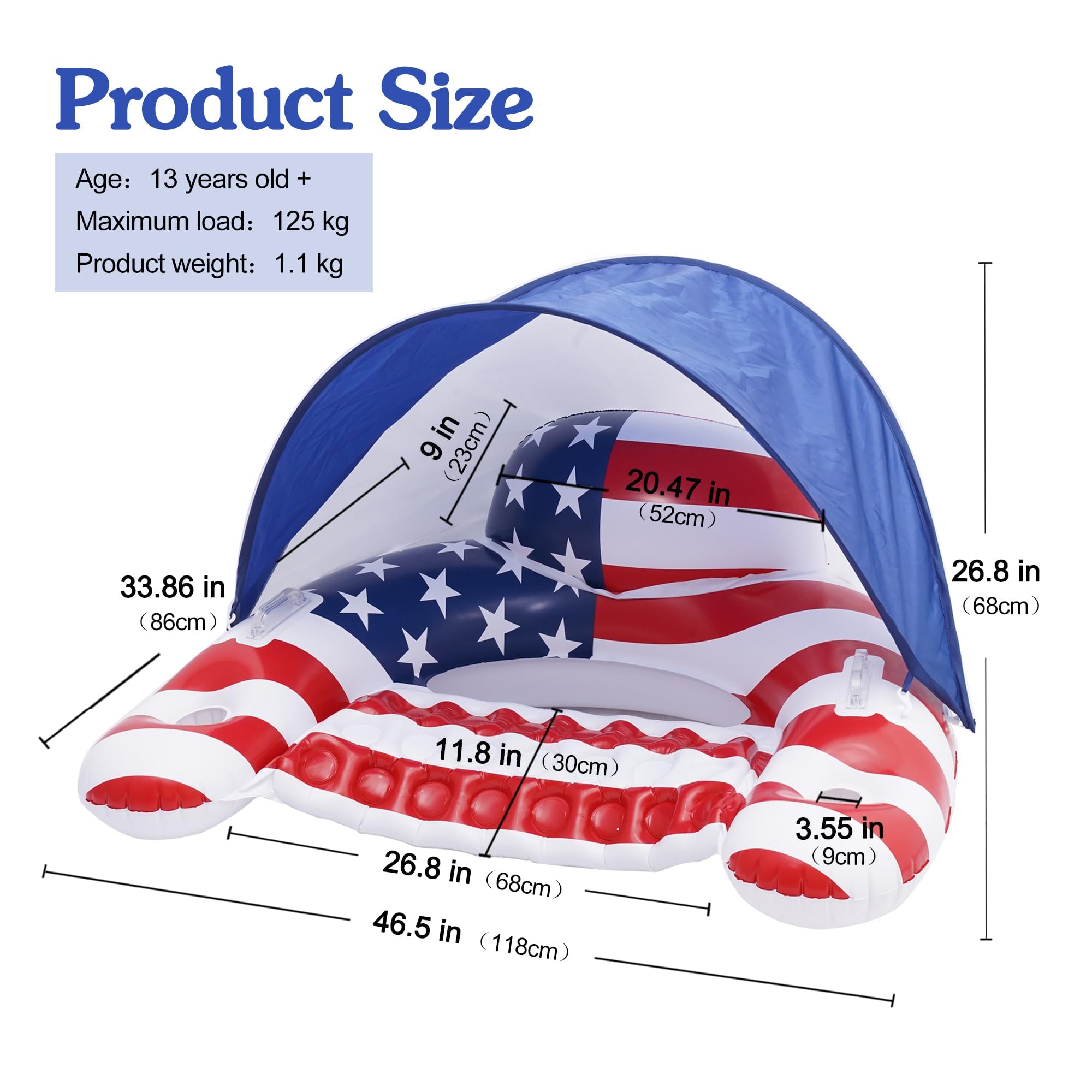 Upgraded Inflatable Pool Floats, Float Adult with Canopy, Party Fun Floaties Drink Holder, Pool Chair Swimming Lake Float Toys, Motorized Float, Hammock Water Raft