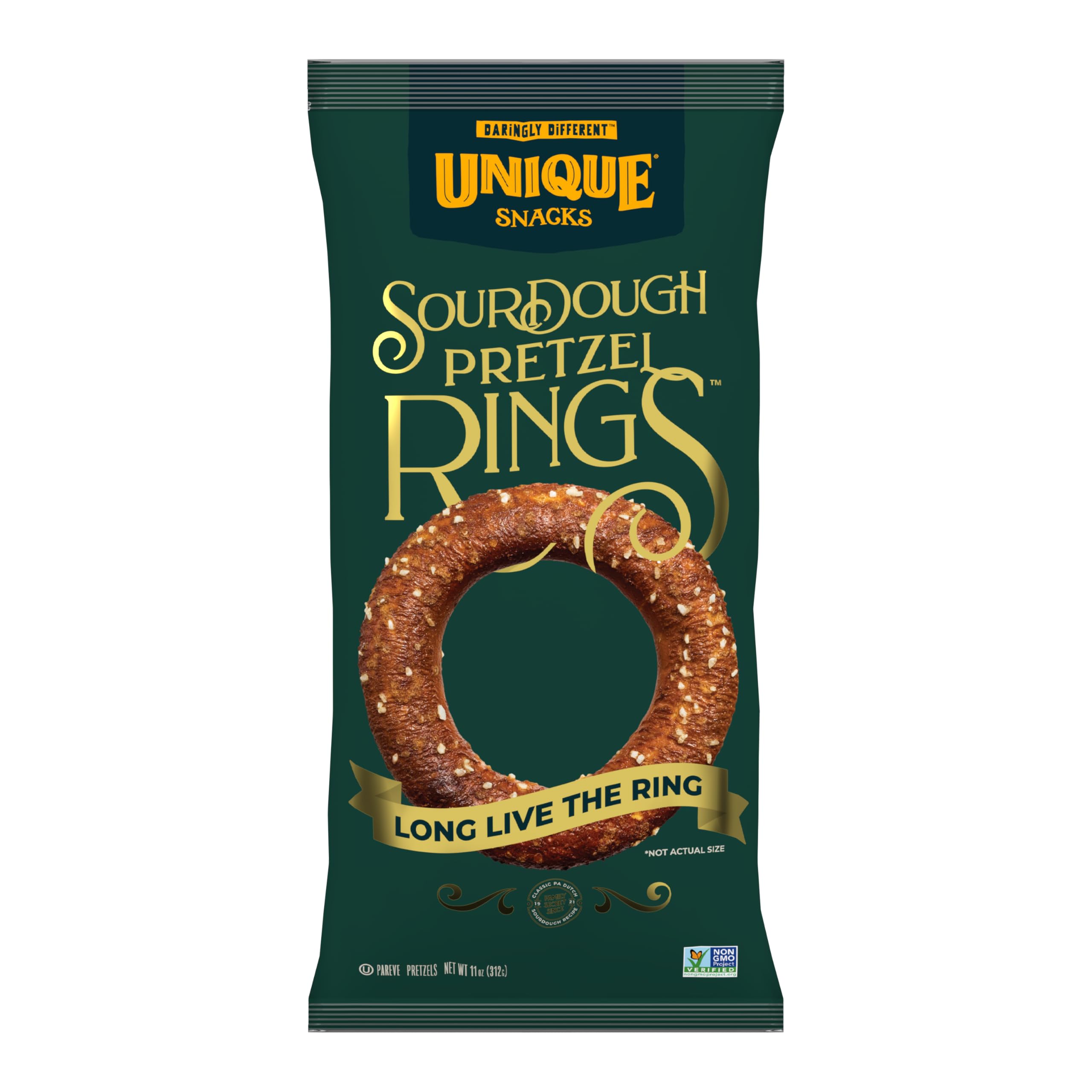 Unique Snacks Sourdough Craft Beer Pretzel Rings, Delicious Homestyle Baked Snack Bag, Vegan, OU Kosher, and Non-GMO Food, No Artificial Flavor, 11 Oz. Bag, Pack of 6
