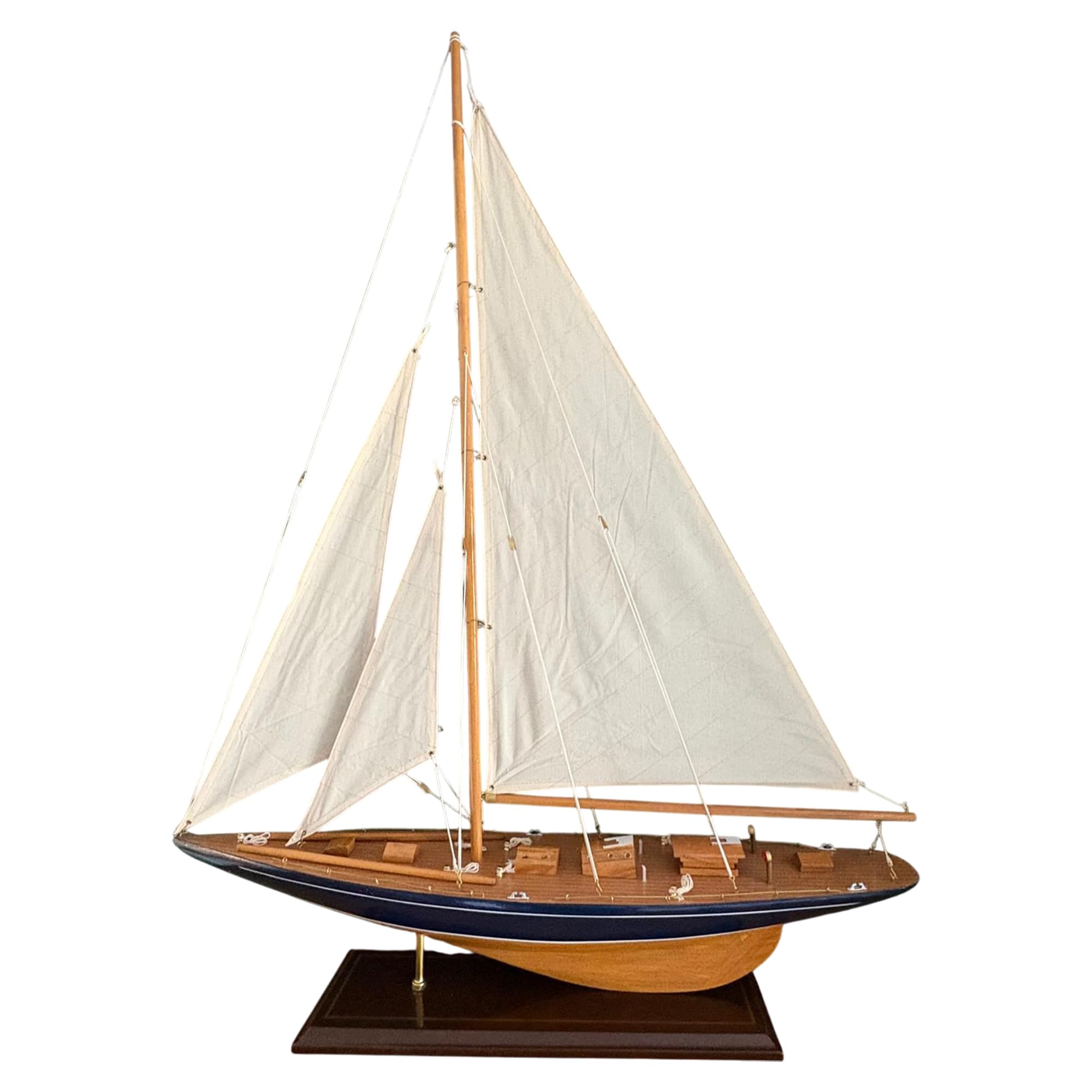 Thorness Navy Blue And Brown J Class Wooden Sailing Yacht Model 76Cm | America’s Cup Racing Sailboat 97Cm High | Nautical Display Ornament | Partly Assembled Model Boat Kit