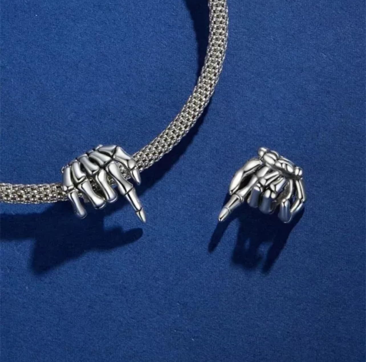 FLXHHX Abalorio De Mano De Esqueleto para Halloween, Plata De Ley 925 Auténtica, Compatible con Pulsera