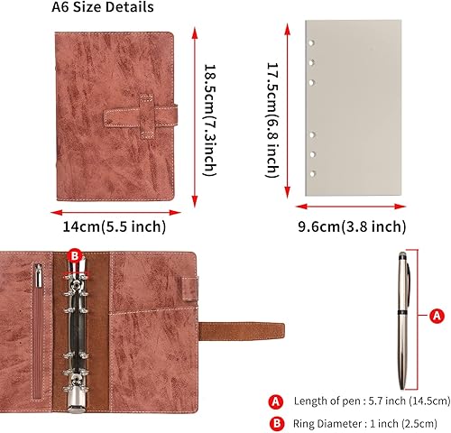 Miniatura 7 de Wonderpool Carpeta organizadora de cuaderno de escritura A6 con papel punteado y cubierta con múltiples bolsillos, para negocios, escuela, viajes
